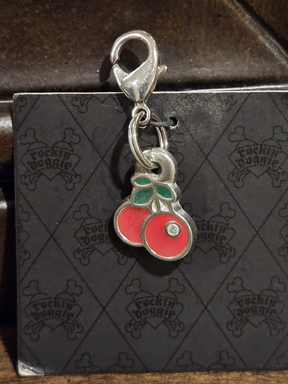 Rockin' Doggie Red Cherry Enamel Lead Free Pewter Pet Charm